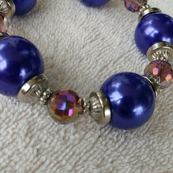 🔥🔥🔥🔥 !!! 🆕 Chunky Bracelet Purple W/Crystal & Bead Caps Hand-Made - Picture 9 of 9